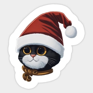 Cute Santa Black Cat in Christmas Sticker